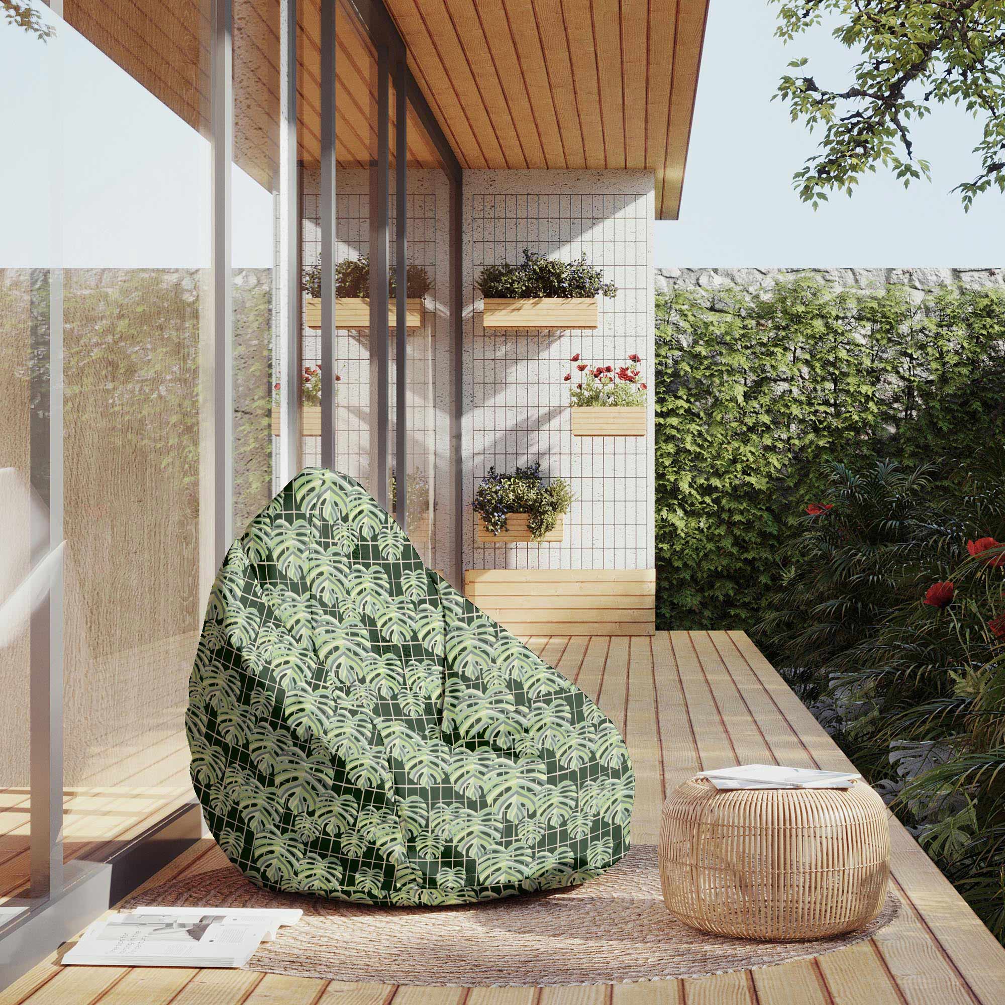 Pearshape Pouf Monstera Leaves Grid-S-Oxford