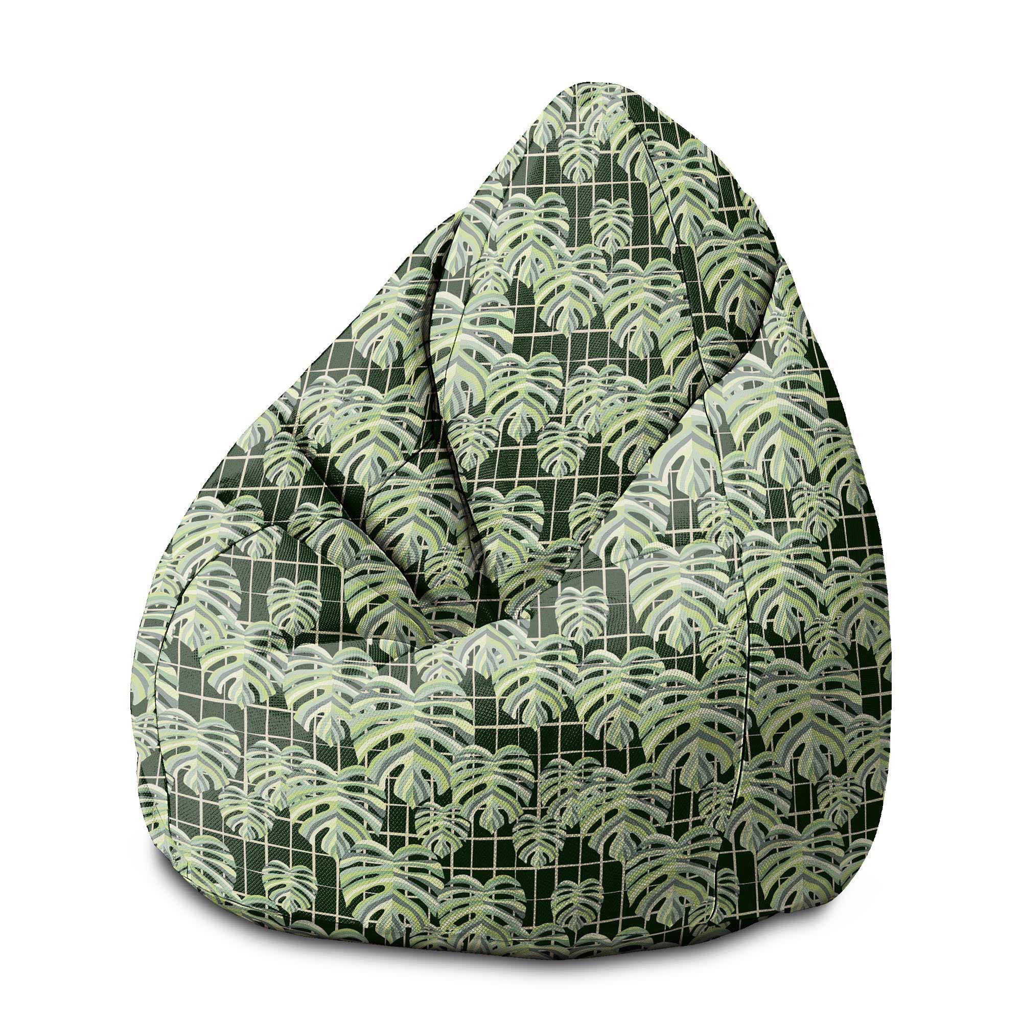 Pearshape Pouf Monstera Leaves Grid-S-Oxford