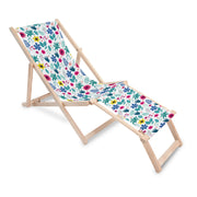 Wooden Deck Chair with Footrest Floral Elegance