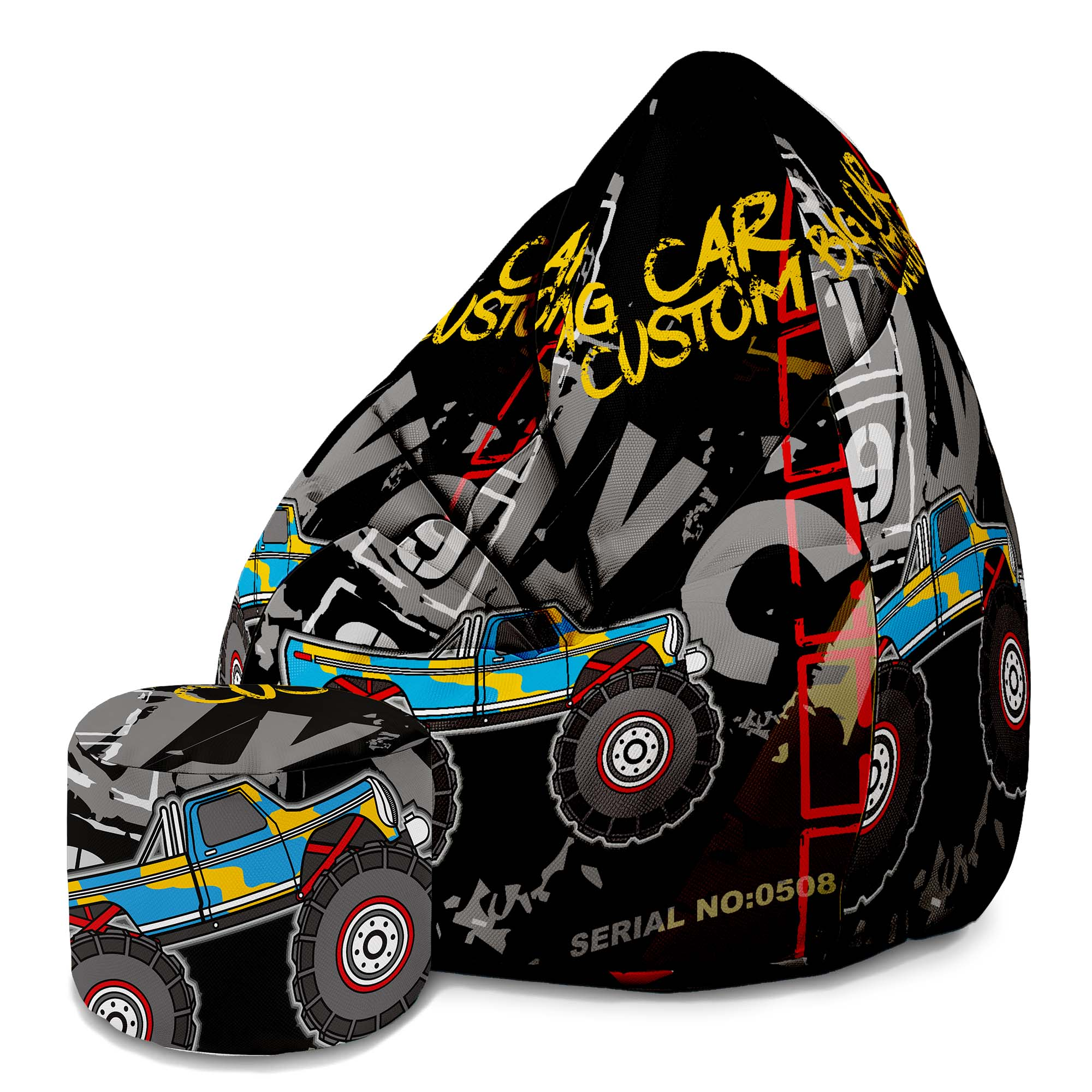 Pearshape Pouf with Footrest Army Car-Oxford