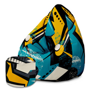 Pearshape Pouf with Footrest Abstract Yellow-Velvet