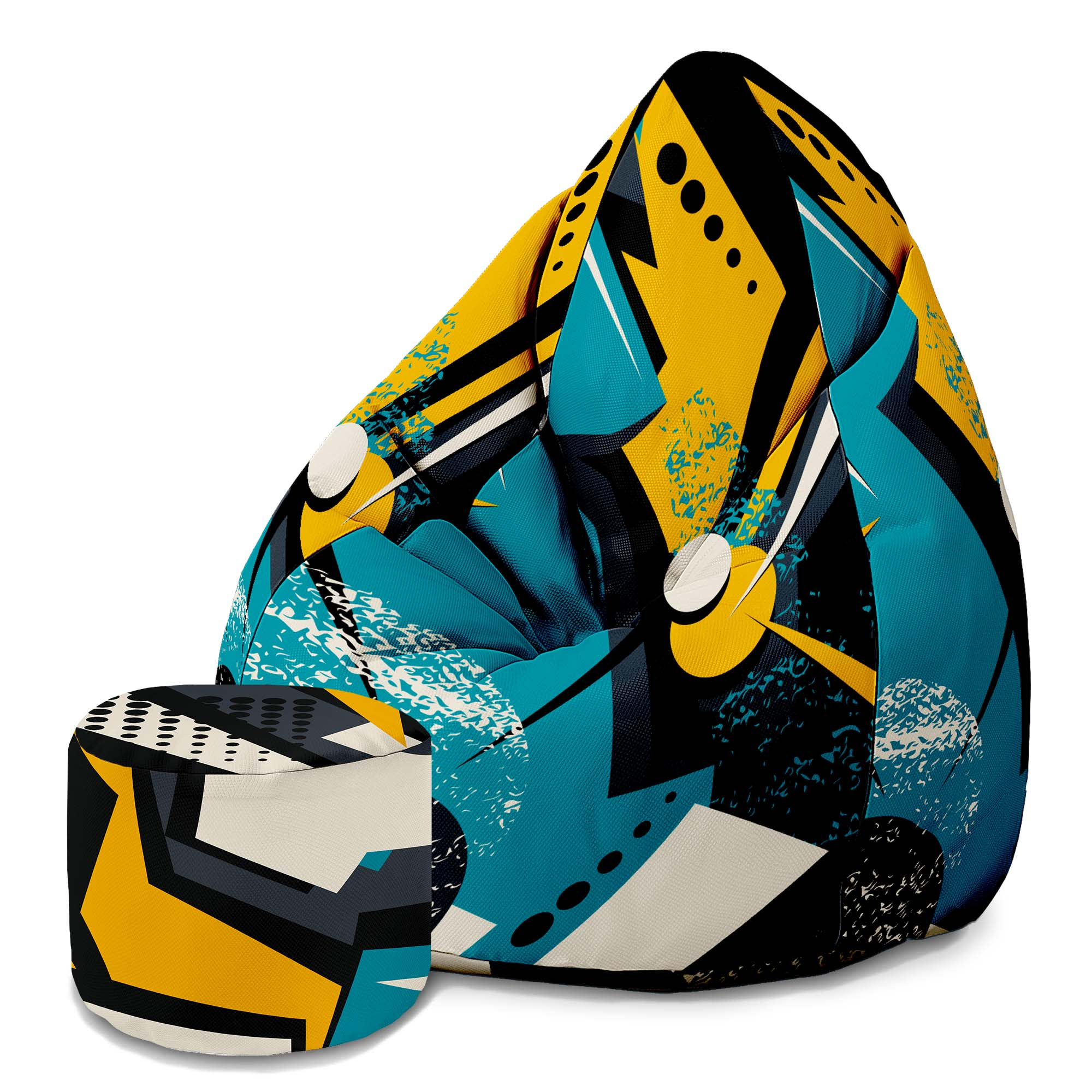 Pearshape Pouf with Footrest Abstract Yellow-Velvet