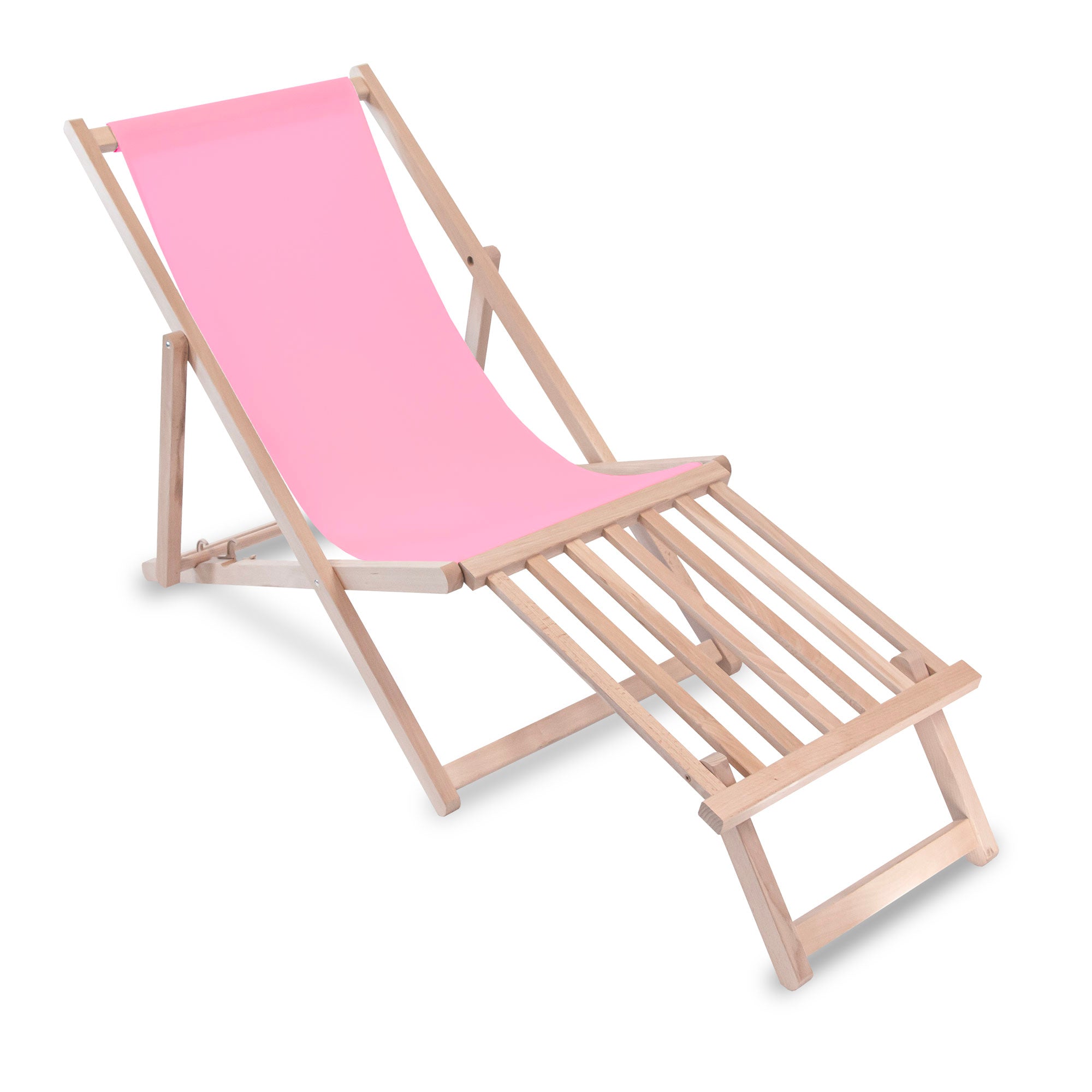 Wooden deck chair with wooden footrest Pink
