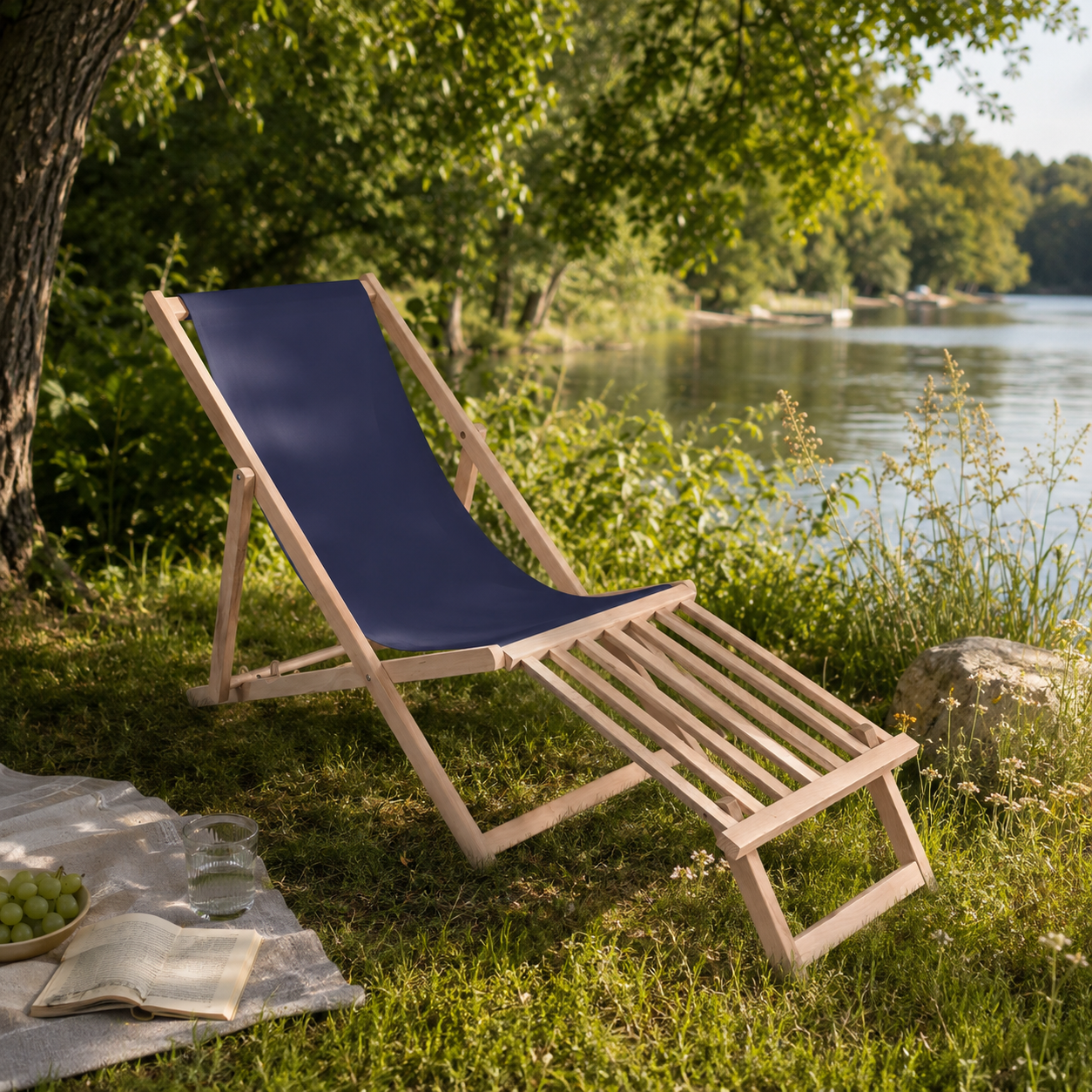 Leżak drewniany z podnóżkiem drewnianym Oxford Basic