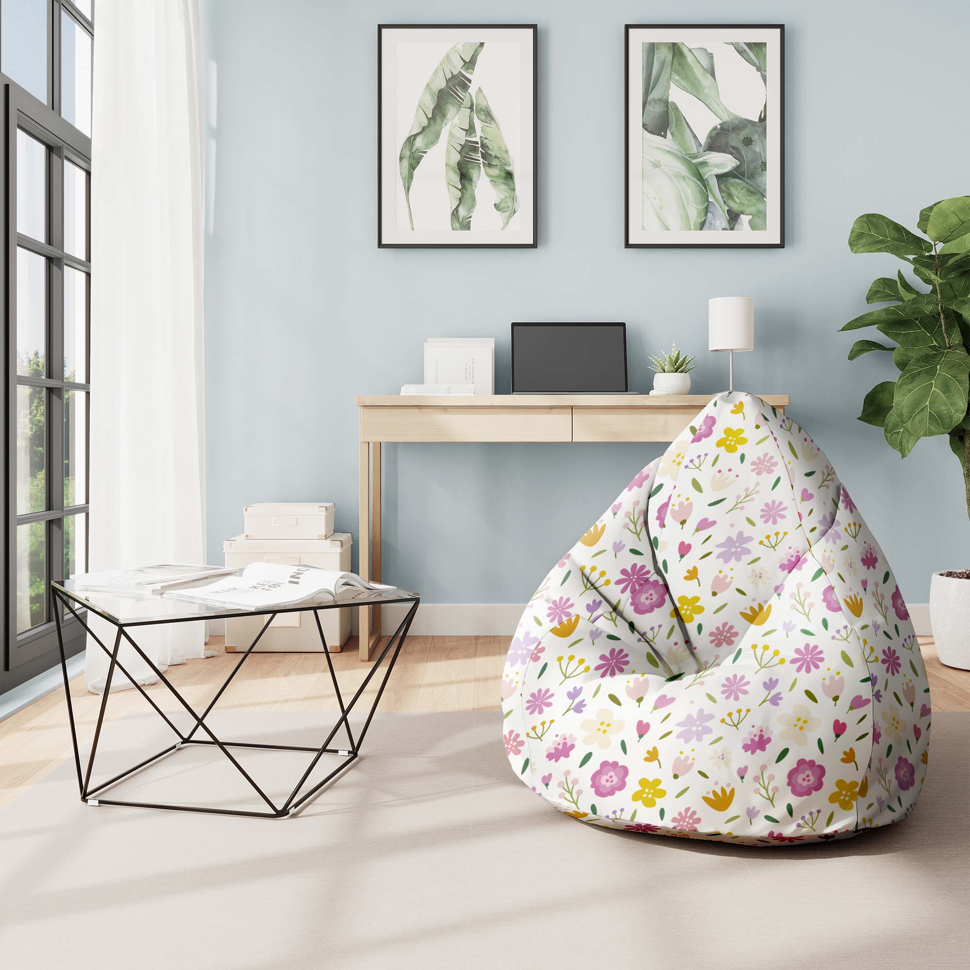 Puf Pearshape Vícebarevné Květiny-S-Zamat
