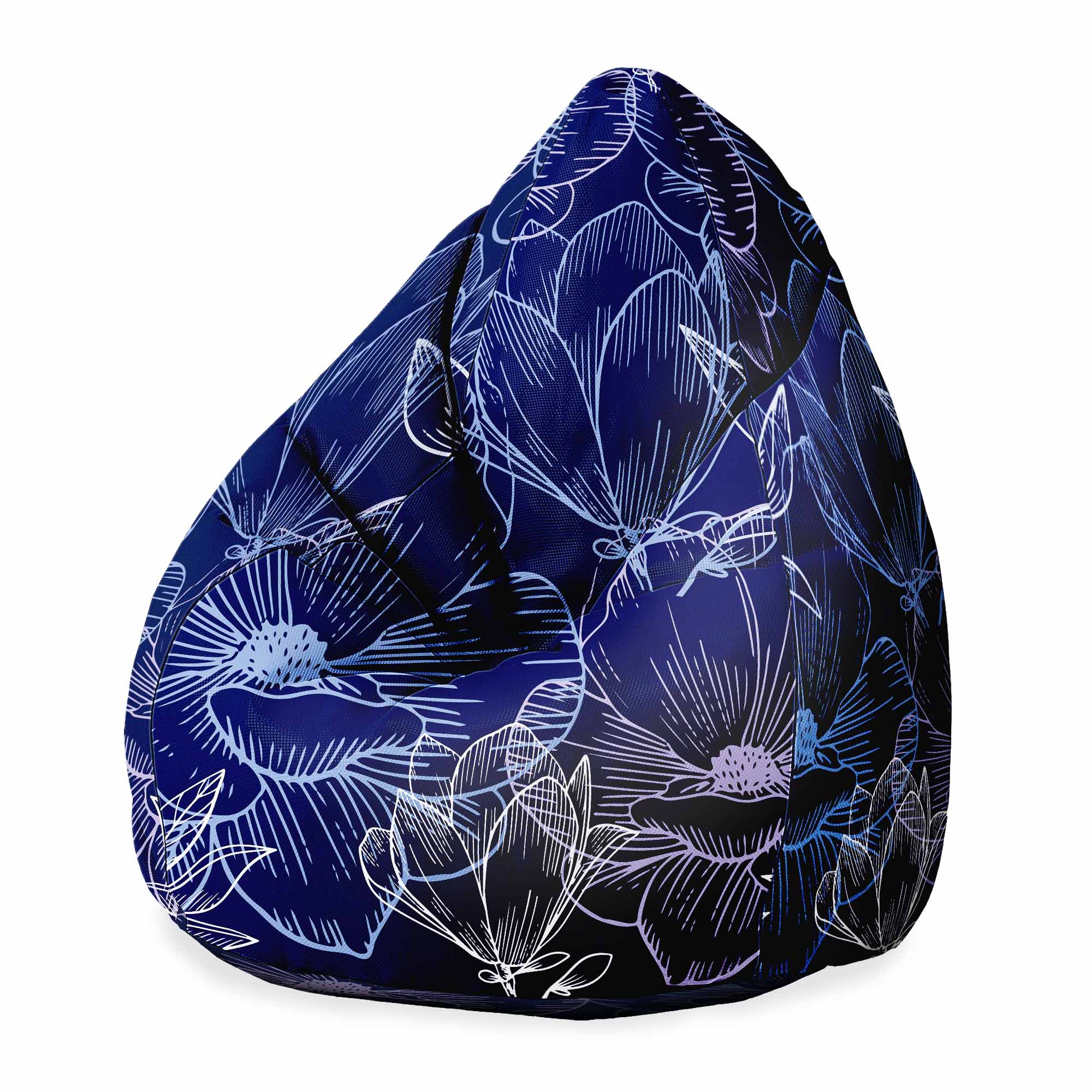 Puf Pearshape Navy Flowers
