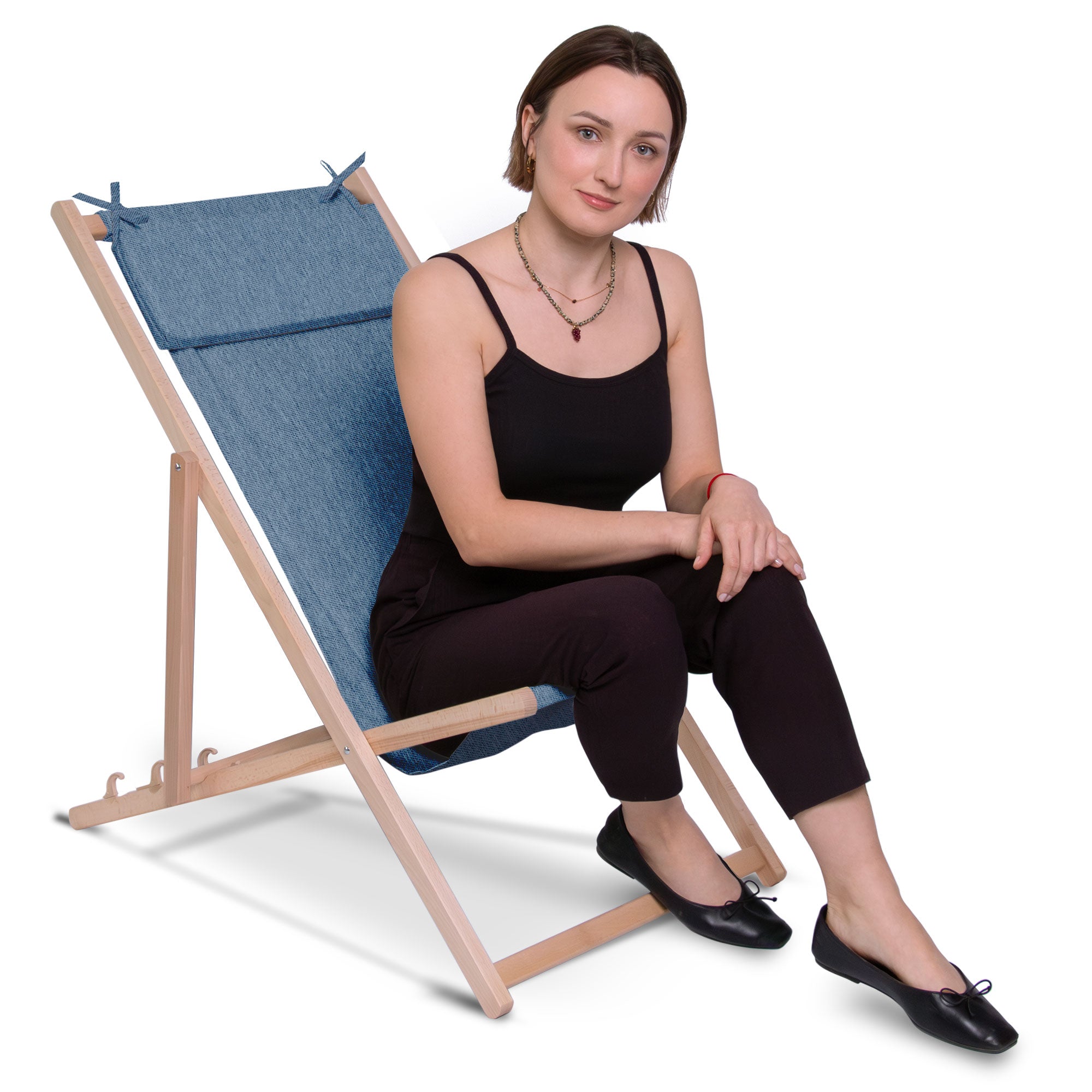 Leżak drewniany z poduszką Imitacja jeansu Nordic Blue-S