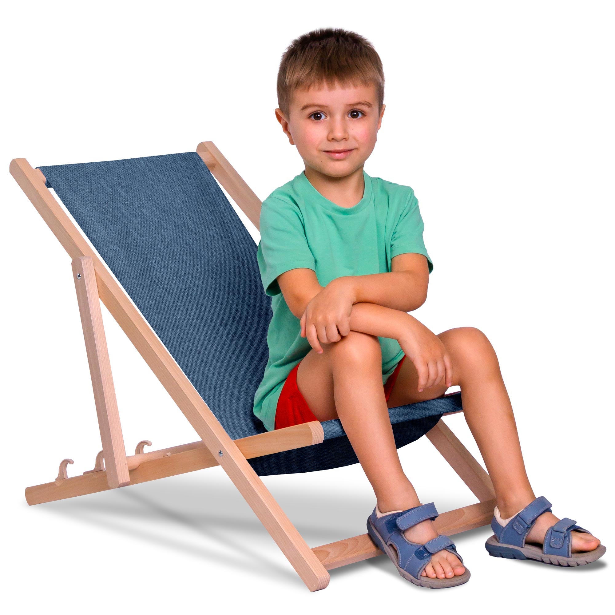 Wooden Deck Chair Denim Imitation Nordic Blue-M