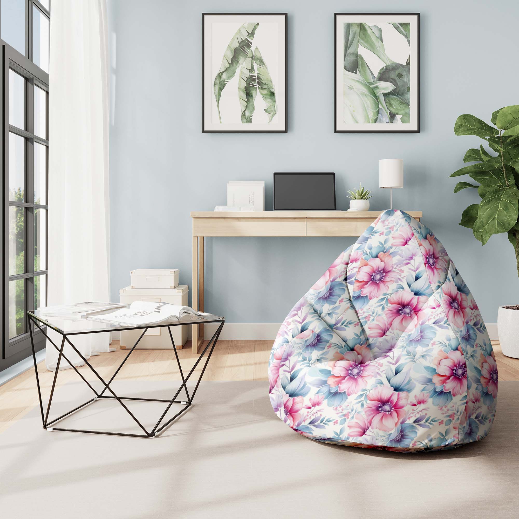 Sedací vak Pearshape Pastelové kvety-S-Velvet
