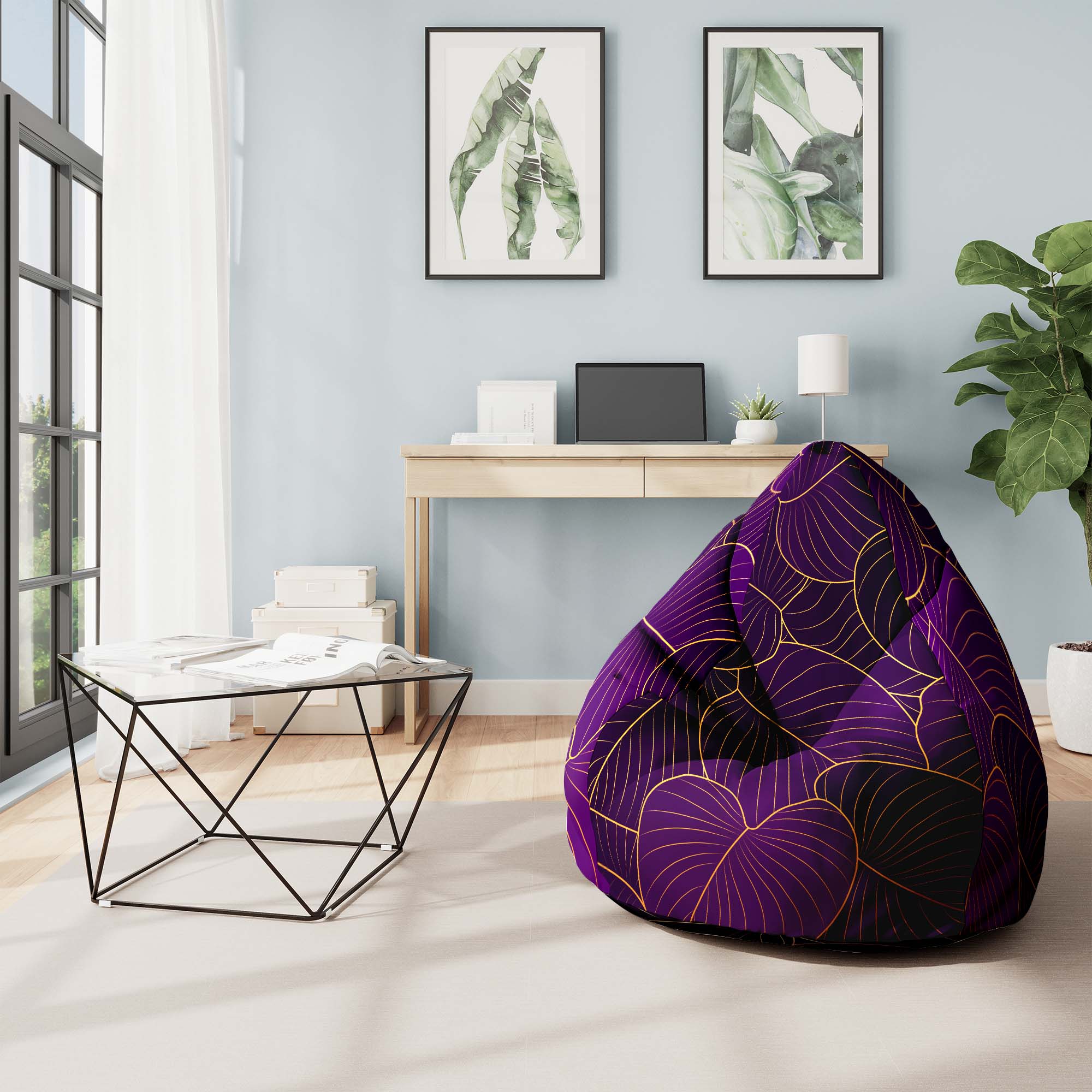 Pearshape Pouf Purple Leaves-Oxford