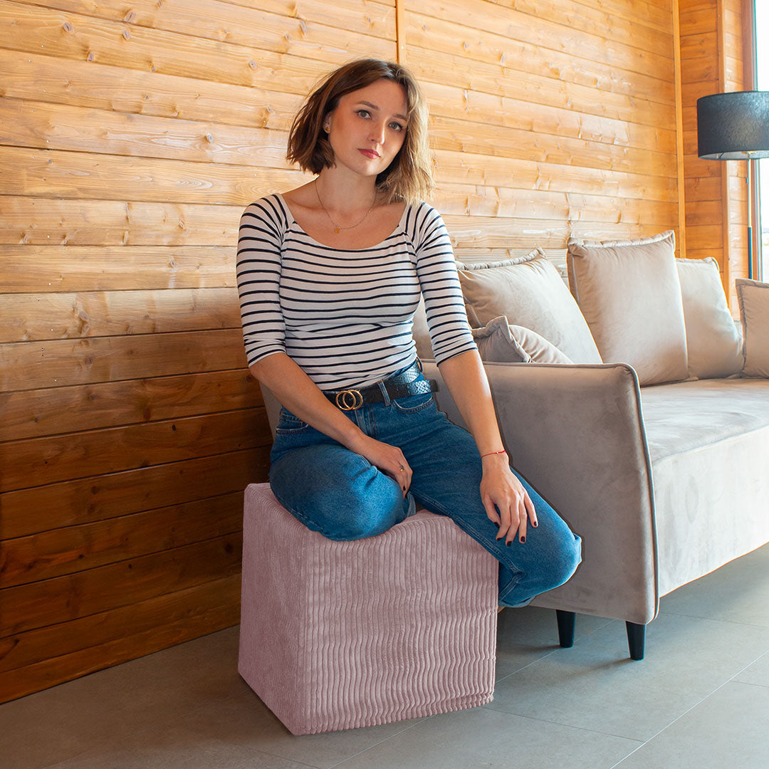 Sitzpouf Qubik Silberrosa-40x40 cm