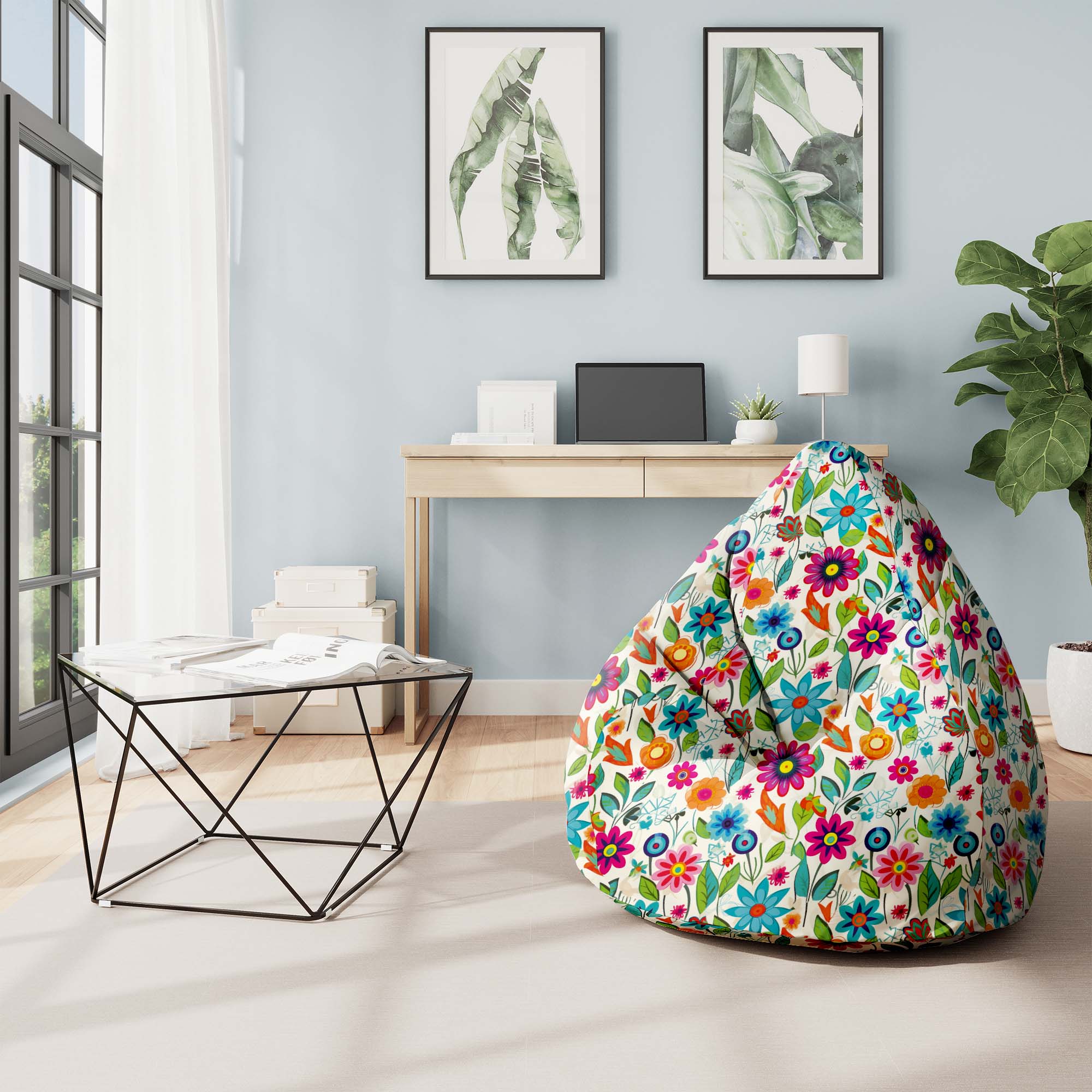Puf Pearshape Small Spring Flowers-M-Velvet