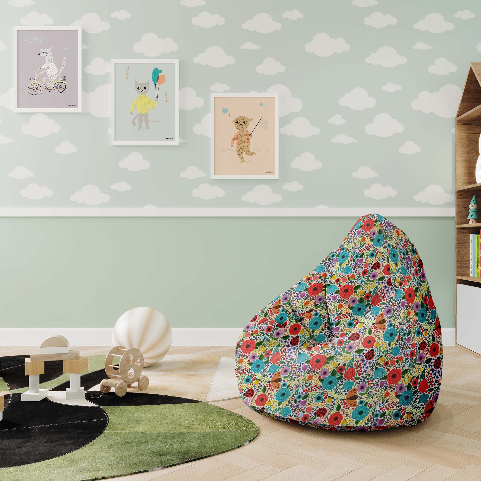 Pearshape Pouf Spring Flowers