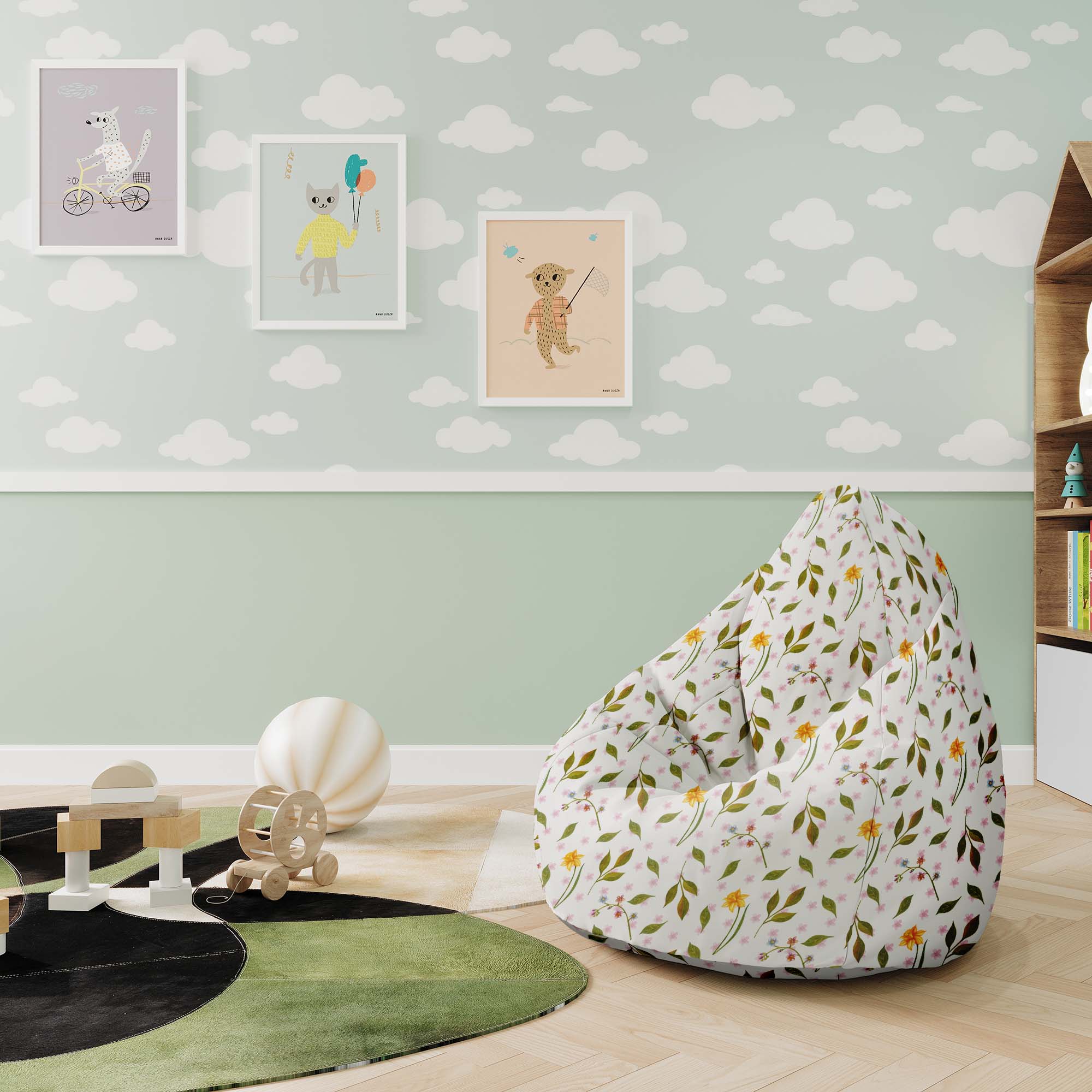 Pearshape Pouf Spring Pattern-M-Oxford