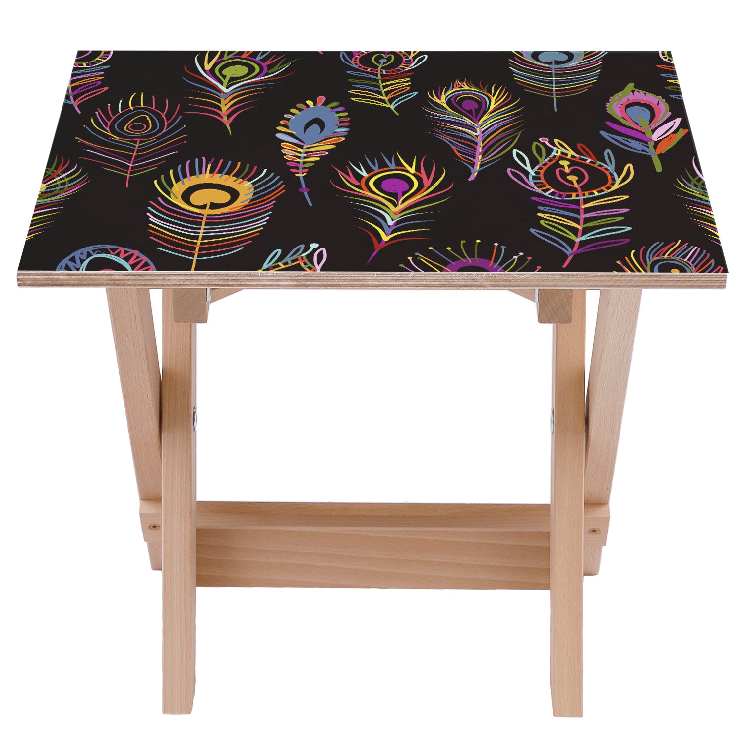 Holztisch Colorful Peacock Eyes-50x50 CM