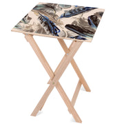 Stolik drewniany Painted Blue Feathers-50x50 CM
