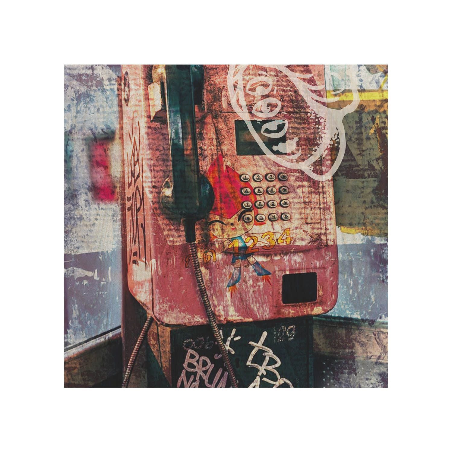 Stolik drewniany Old Telephone-30x40 CM