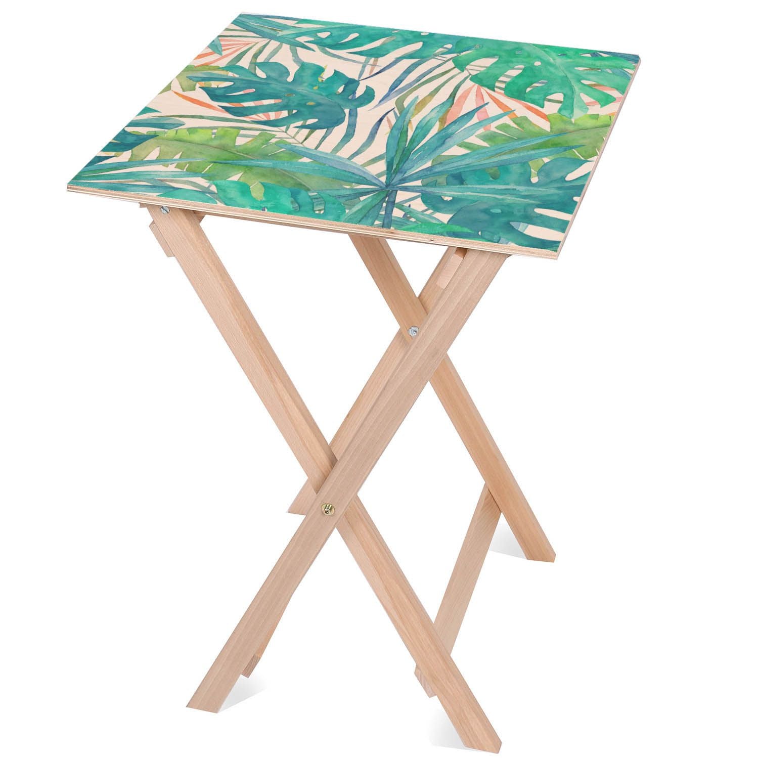 Stolik drewniany Watercolor Leaves-50x50 CM