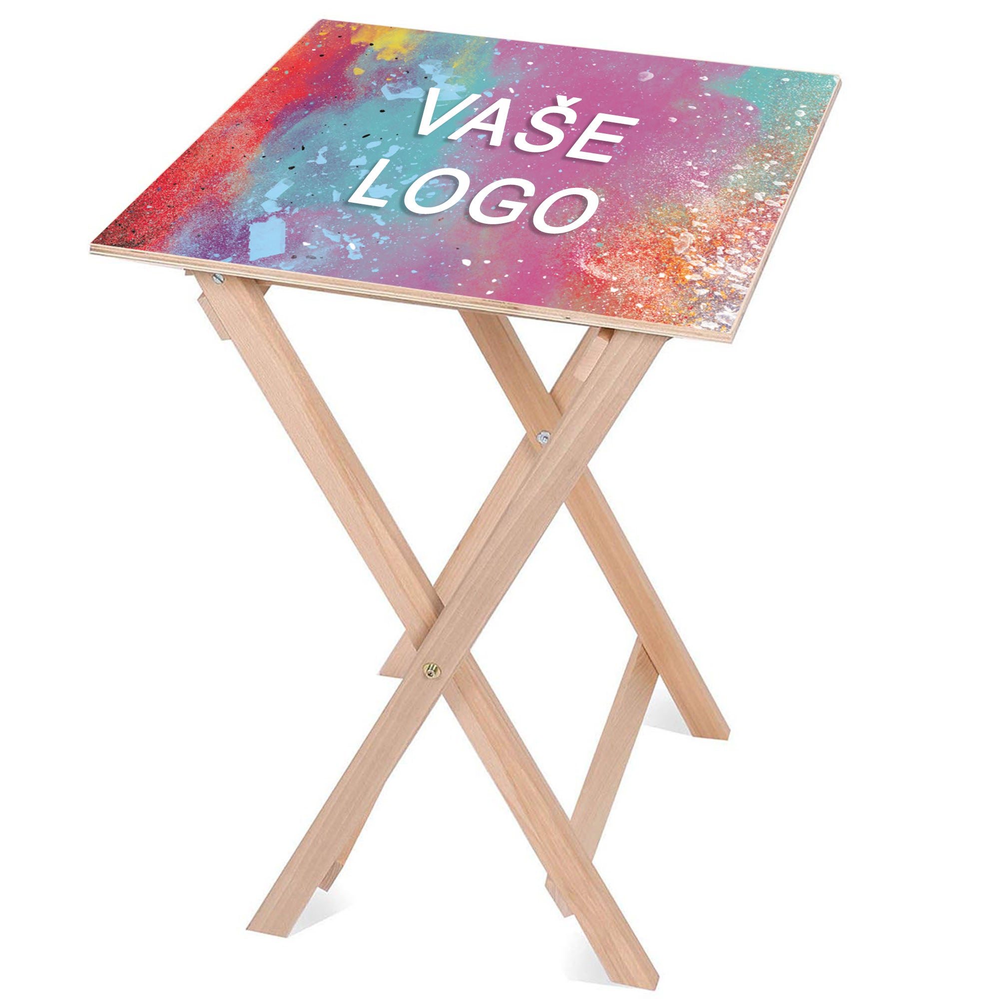 Dřevěný stolek s vlastním reklamním logem - 50x50 CM