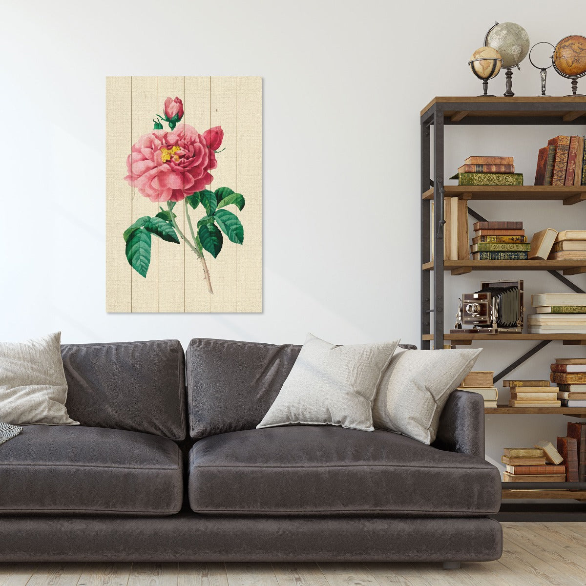 Bild Holz Vintage Rosa Blumen-70x90 cm