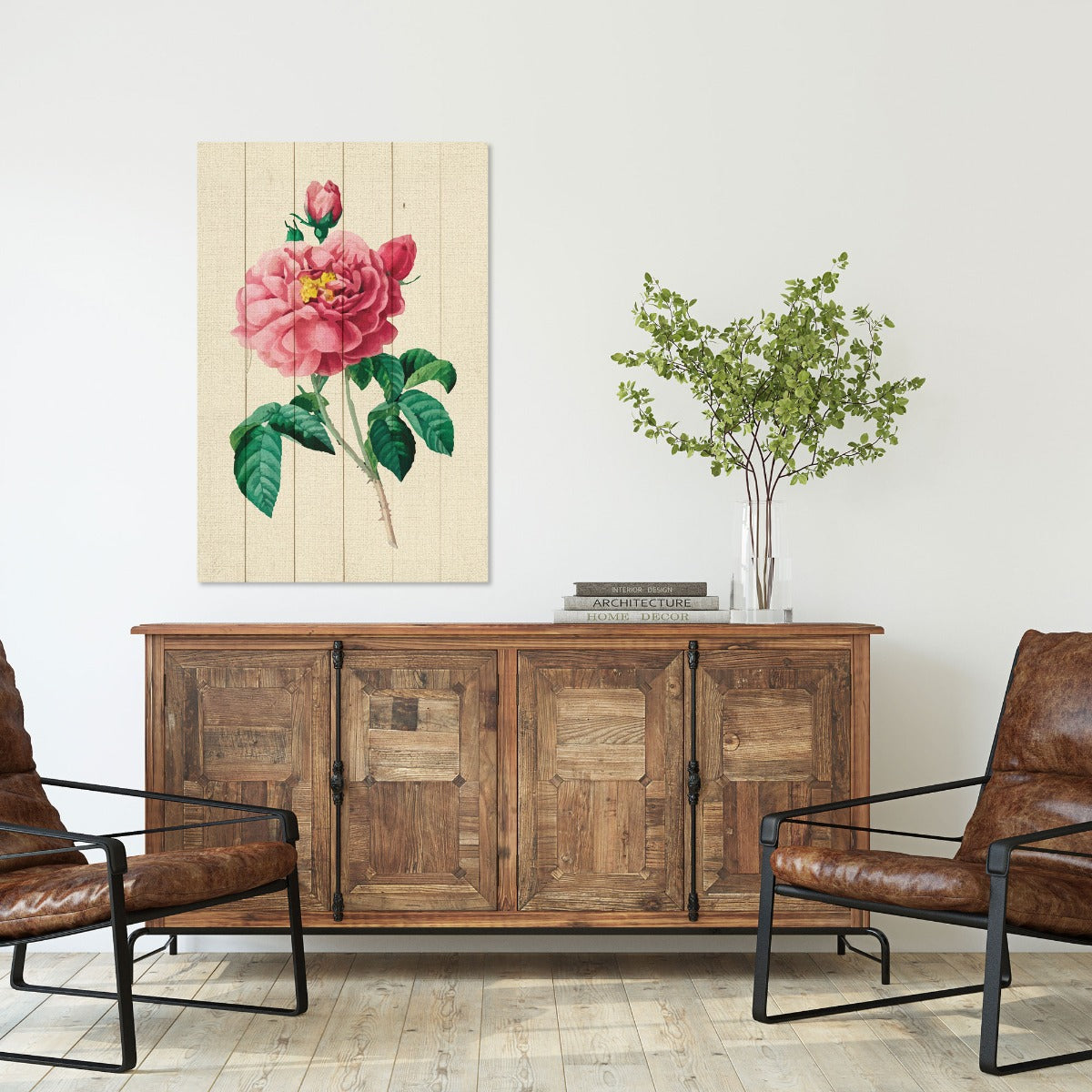 Bild Holz Vintage Rosa Blumen-70x90 cm