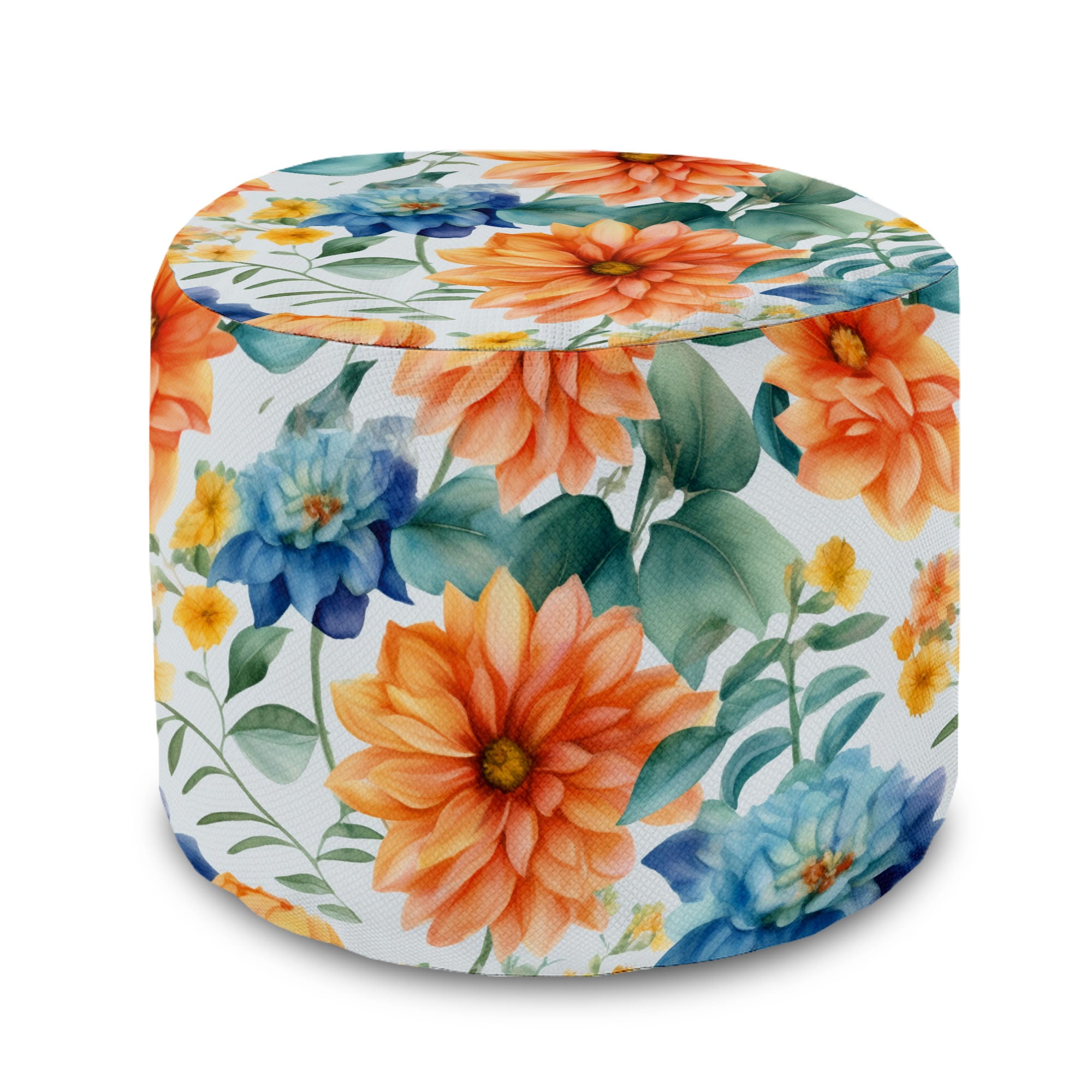 Runder Hocker Fußhocker Aquarell Blumen Blätter-Velvet