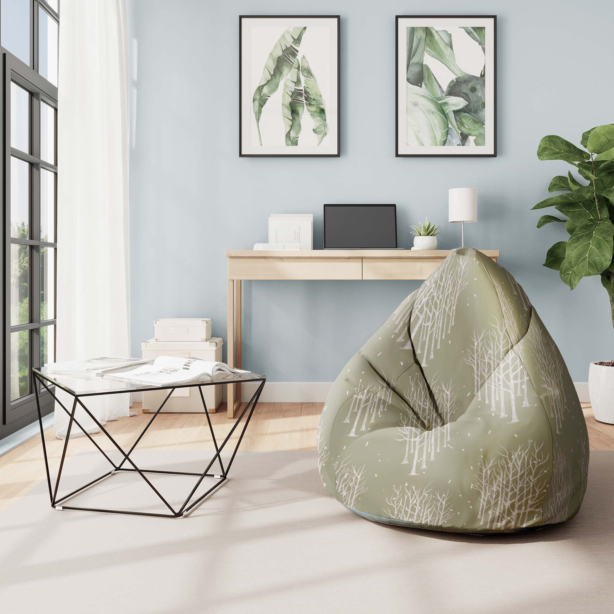 Pearshape Pouf White Tree