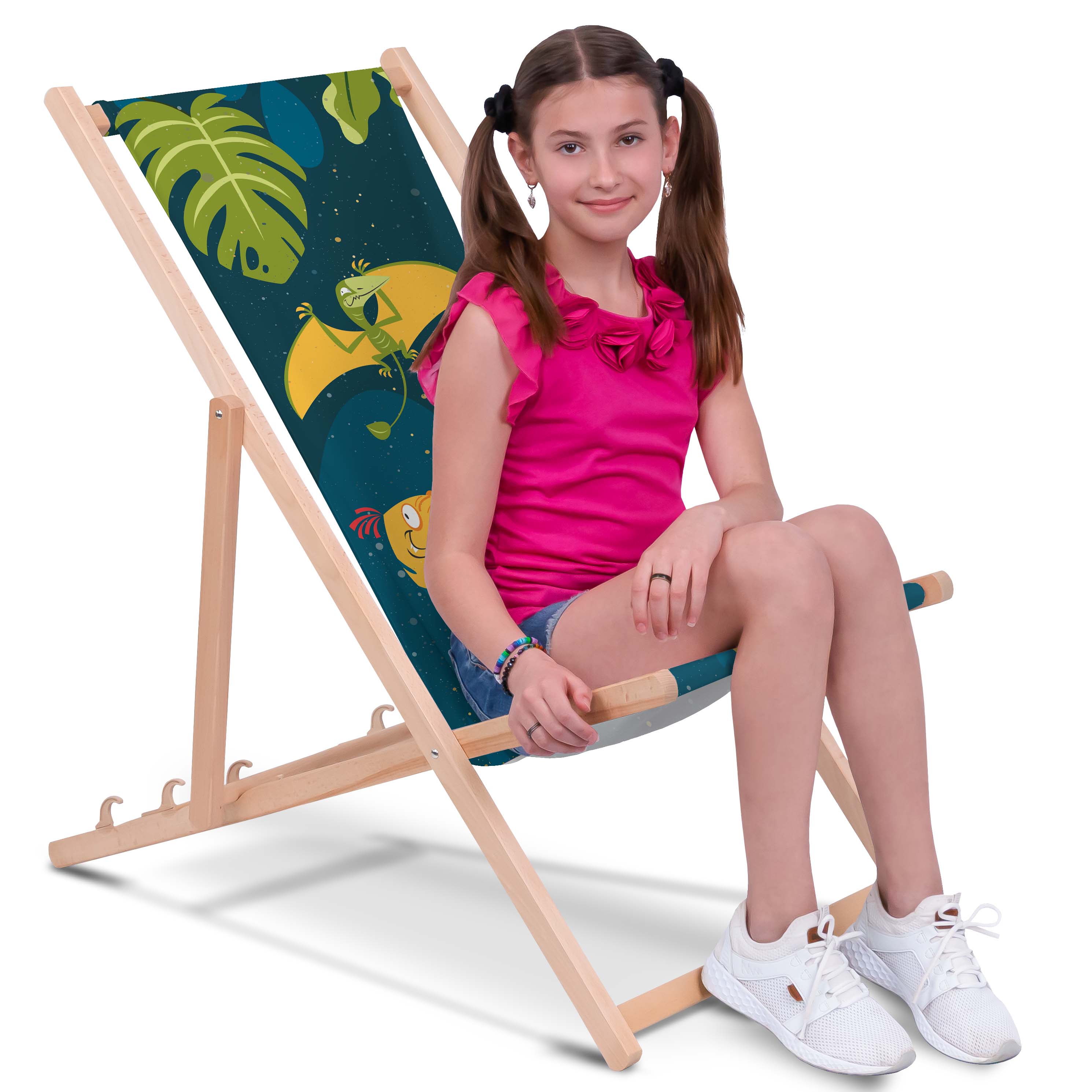 Wild Dinosaur-M Wooden Deck Chair