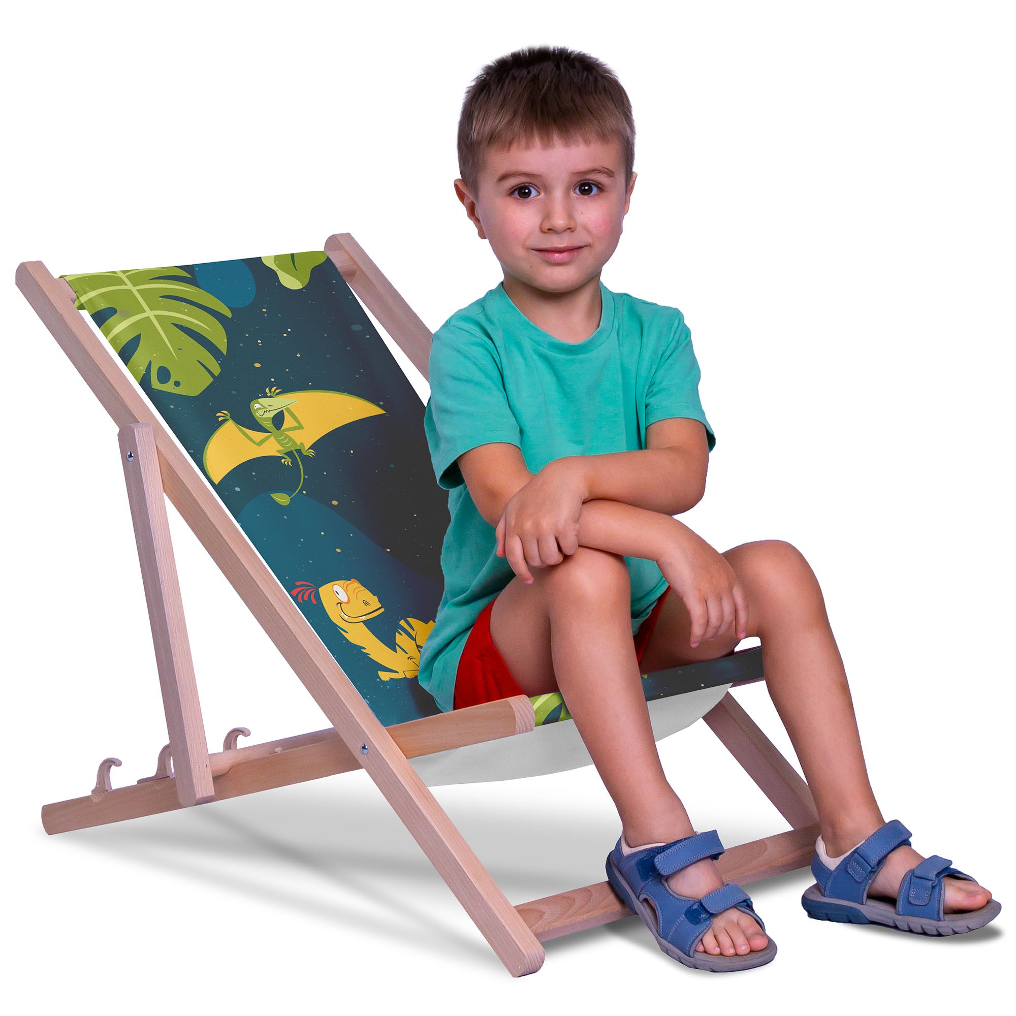 Wild Dinosaur-M Wooden Deck Chair