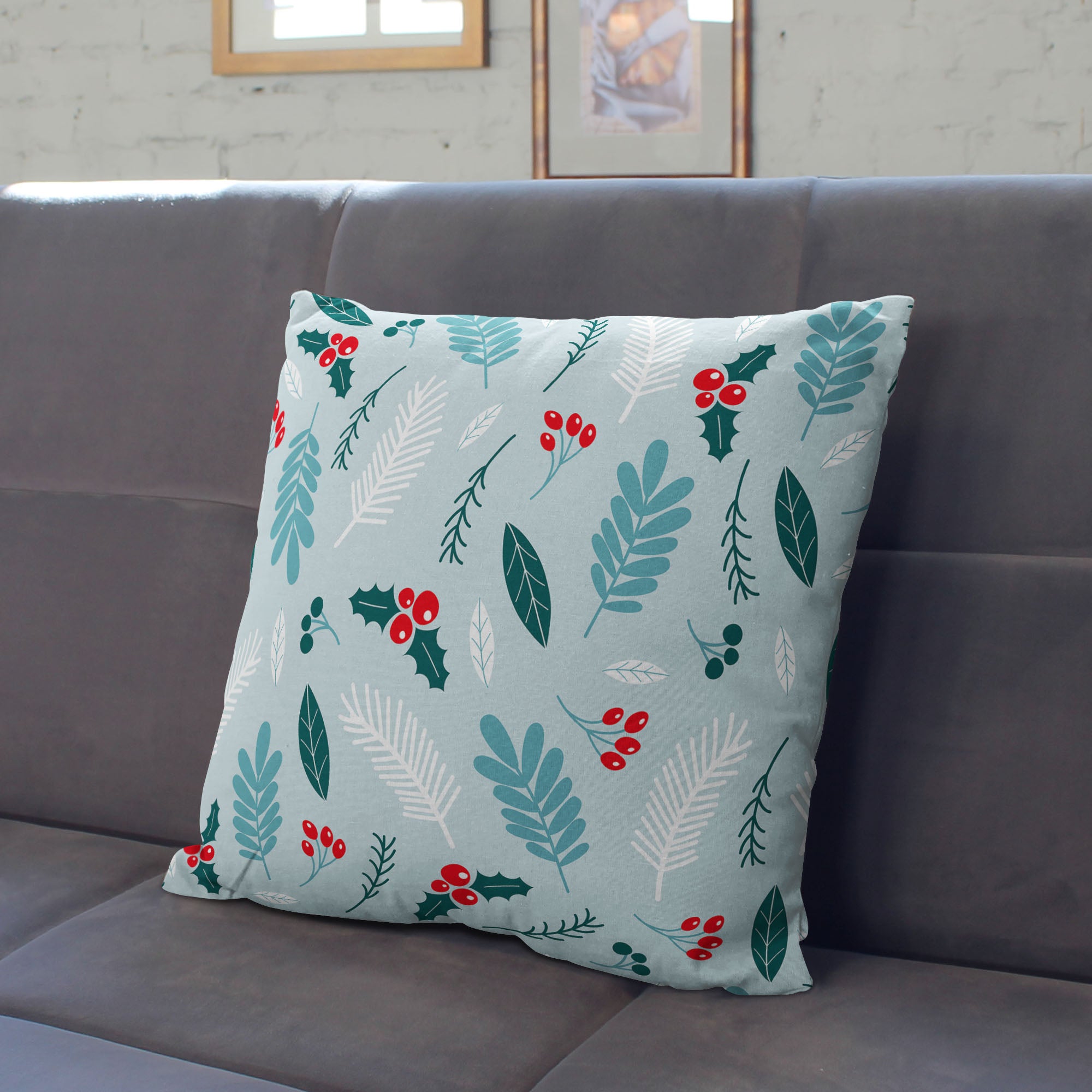 Polštář Winter Seamless Pattern s cesmínovými bobulemi - Panama