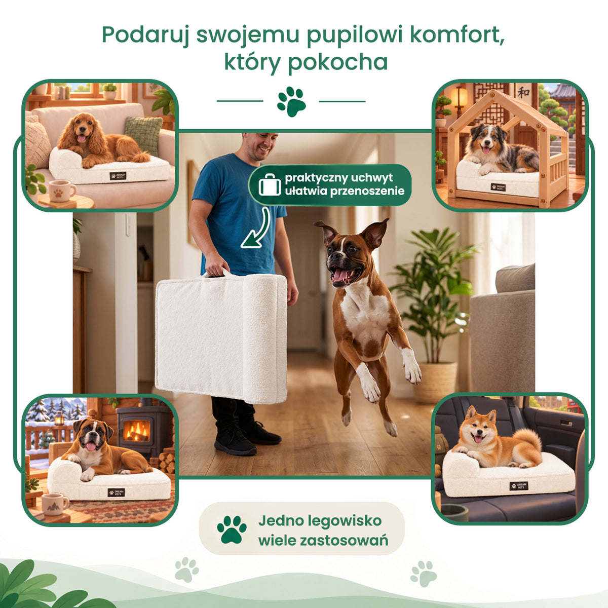 Legowisko Ortopedyczne dla Zwierząt Fjord z Półwałkiem Boucle