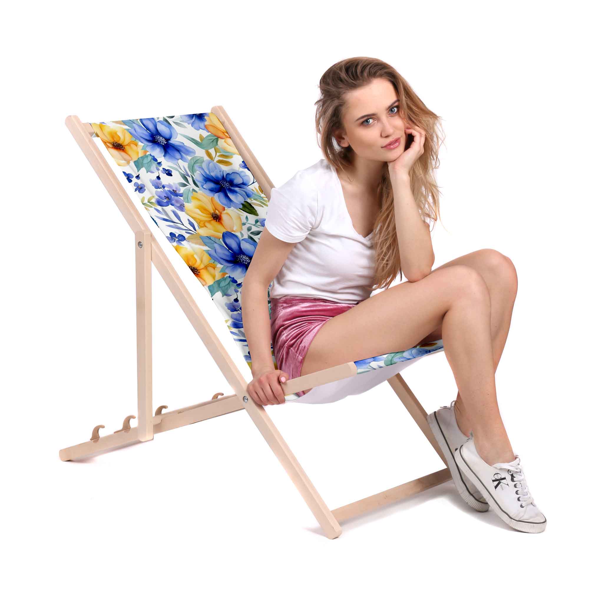 Leżak drewniany Yellow and Blue Flowers-S