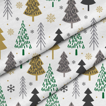 Tkanina Gold And Green Christmas Trees