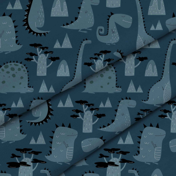 Tkanina Dark Cartoon Style Dinosaur