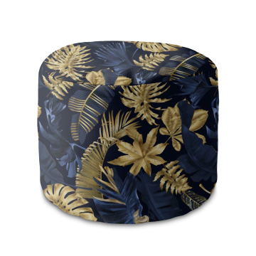 Puf okrągły podnóżek  Monstera Gold Navy Blue