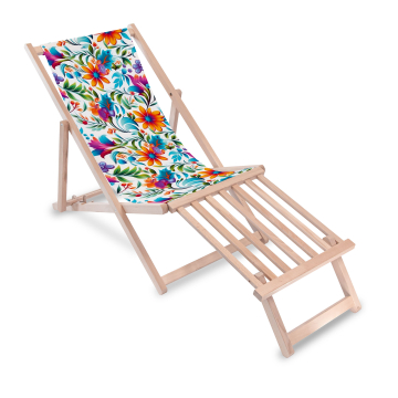 Leżak drewniany z podnóżkiem drewnianym Colorful Floral Pattern