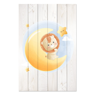Obraz na drewnie Cute Little Lion Sitting on the Moon