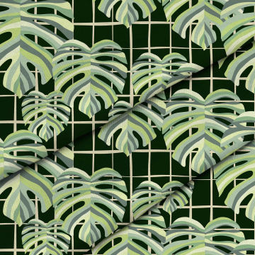 Tkanina Monstera Leaves Grid