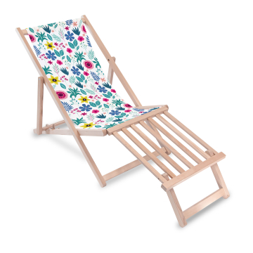 Leżak drewniany z podnóżkiem drewnianym Floral Elegance