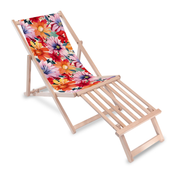 Leżak drewniany z podnóżkiem drewnianym Floral Pattern