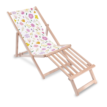 Leżak drewniany z podnóżkiem drewnianym Multicolored Flowers