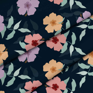 Tkanina Simple Flowers on Navy