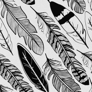 Tkanina Black and White Feathers