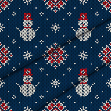 Tkanina Snowmen on a Navy Blue Background