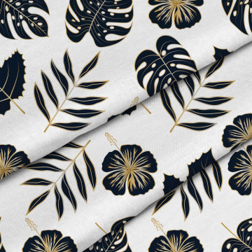 Tkanina Black and Gold Leaves