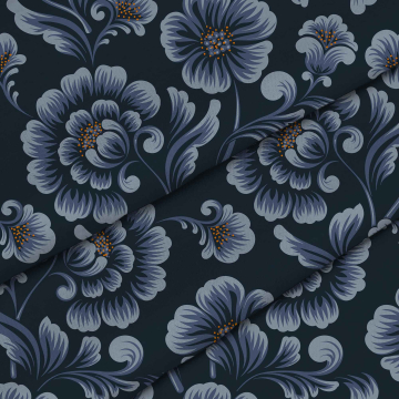 Tkanina Dark Blue Flowers