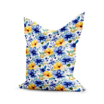 Puf Pillow Yellow and Blue Flowers